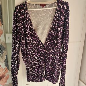 Merona Women's Purple Leopard Print Cardigan, Size XXL